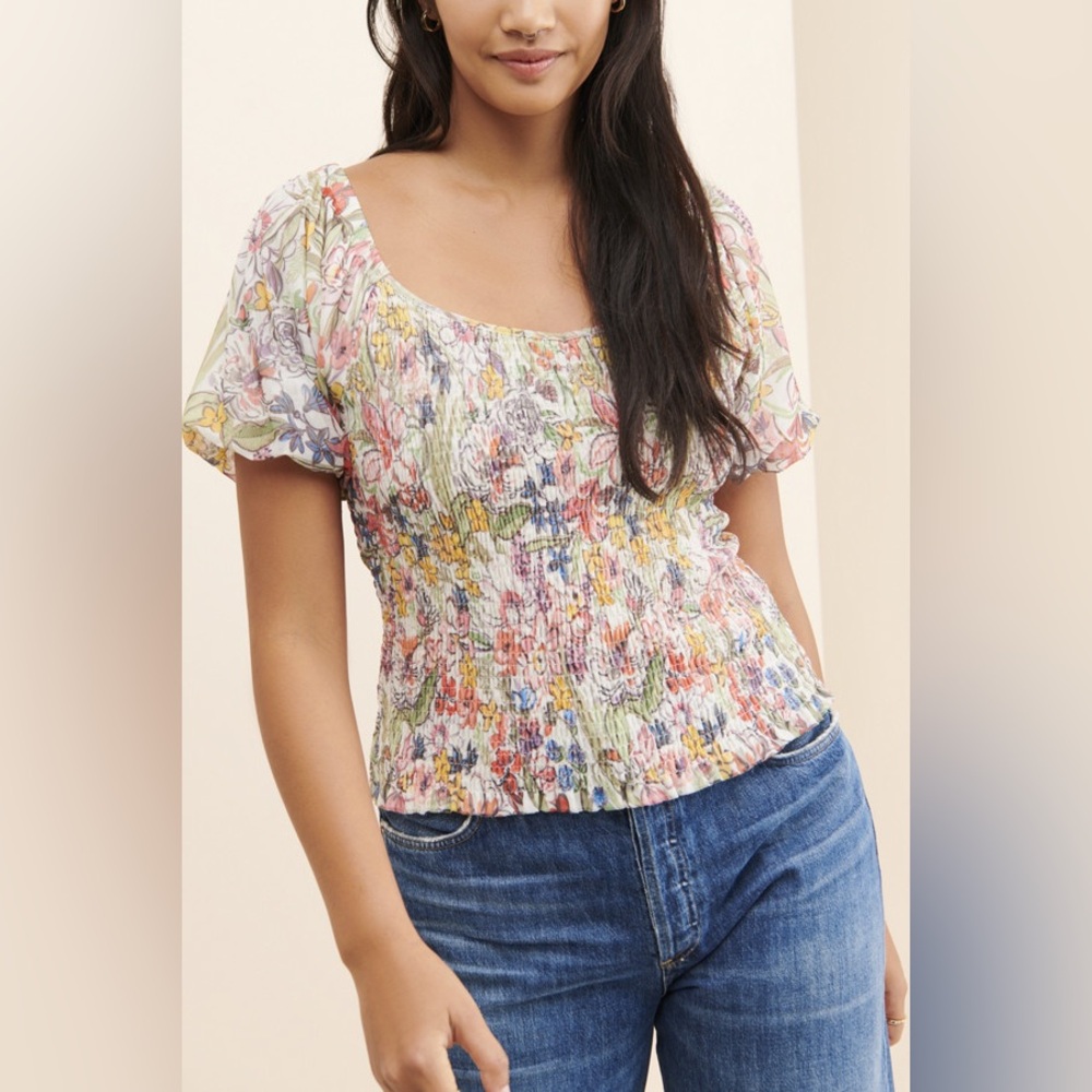 Anthropologie Aurelia Floral Smocked Top Size Medium